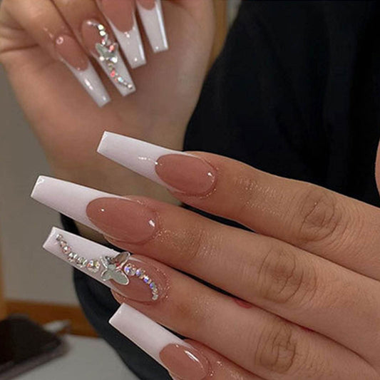 YoYoee Uñas postizas largas - Uñas postizas a presión de ataúd, uñas postizas de bailarina rosa para mujeres y niñas, 24 piezas (hermoso5)