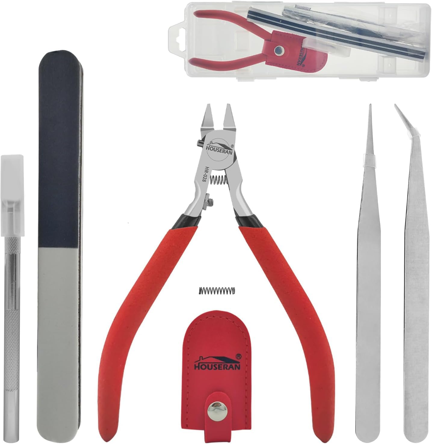 HOUSERAN Juego de Pinzas de Precisión 4.52" para Modelismo – Kit de Herramientas para Modelos de Plástico, Gundam y Miniaturas, 9 Piezas