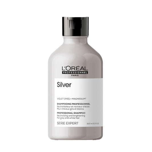 L'Oréal Professionnel Silver | Shampoo morado | Neutraliza los tonos amarillos no deseados| Para cabello gris, rubio, platinado y/o con canas | Con pigmentos morados| 300ml
