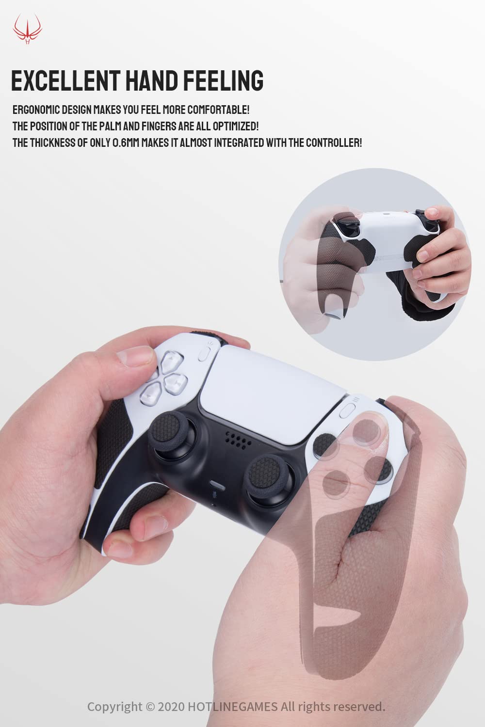 HOTLINEGAMES - Empuñaduras de control compatibles con PS5 Dualsense, accesorios de driver PlayStation 5, kit de piel, cinta de agarre antideslizante, absorbente del sudor, fácil de aplicar