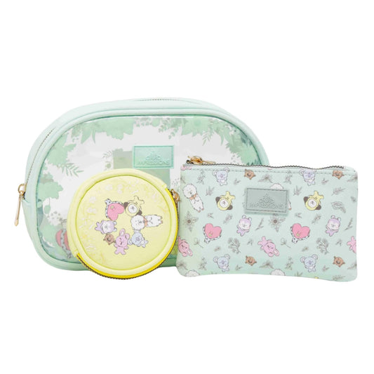Impressions Vanity BT21 3-PC. Juego de bolsas de maquillaje con bolsas grandes, medianas y pequeñas, organización de maquillaje con bolsillo interior deslizante, material de PVC transparente, bolsa de
