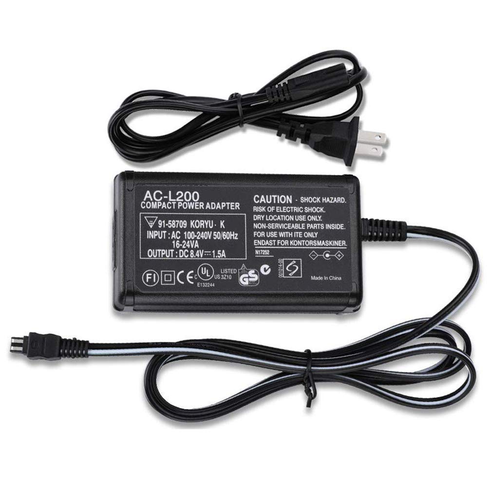 AC-L200 Cargador adaptador de corriente alterna para videocámara Sony Handycam DCR-SX, DCR-SR, DCR-HC, DCR-PC, DCR-DVD, DCR-IP, HDR-CX, HDR-XR, HDR-PJ, HDR-SR, HDR-UX, HDR-TD, CCD TRV DEV Series