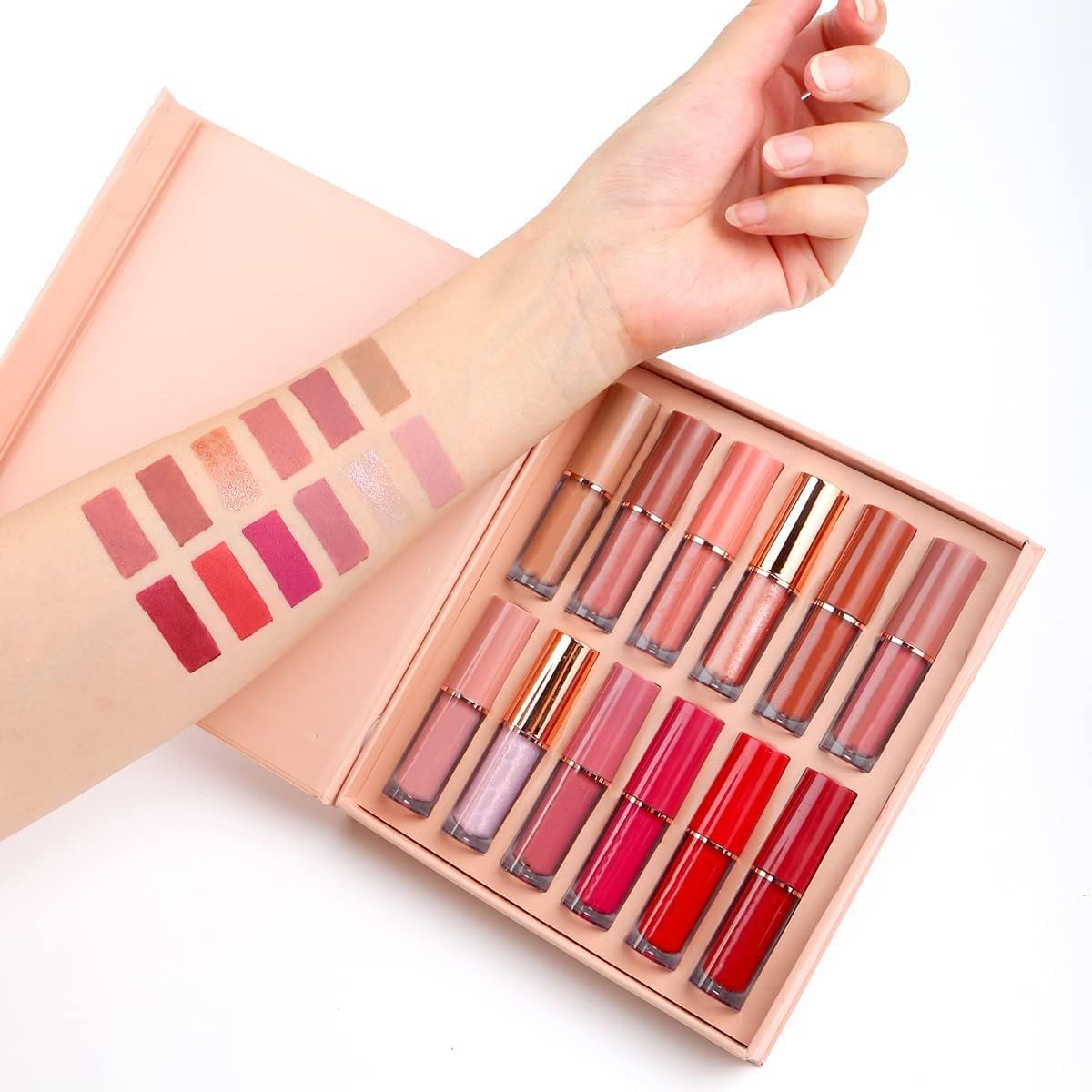 12Pcs Lápiz Labial Líquido con 2 Glitter Labial Set de Maquillaje