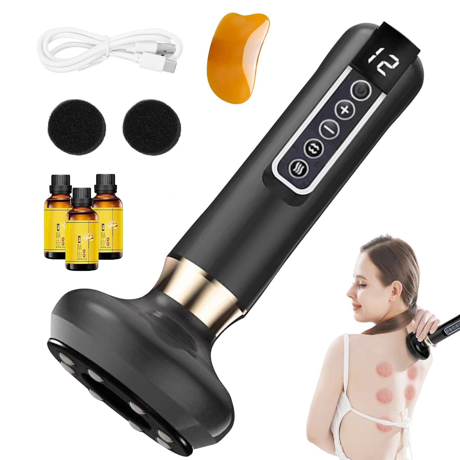 Dexvon Masajeador Celulitis Original,Masajeador Anticelulítico Ajustable y Calentamiento de 12 Niveles,Anti Cellulite Massager Recargable,Eliminador de Celulitis para Abdomen,Cintura,Brazos y Piernas