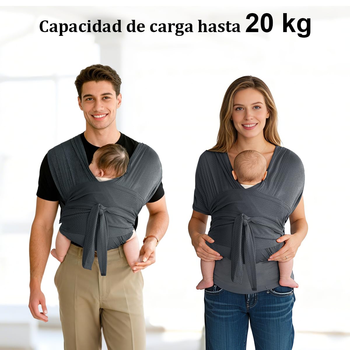 Fular Portabebés Ergonómico y Elástico para Bebés de 0 a 36 Meses, Ajustable desde Recién Nacidos hasta Niños Pequeños (Gris)