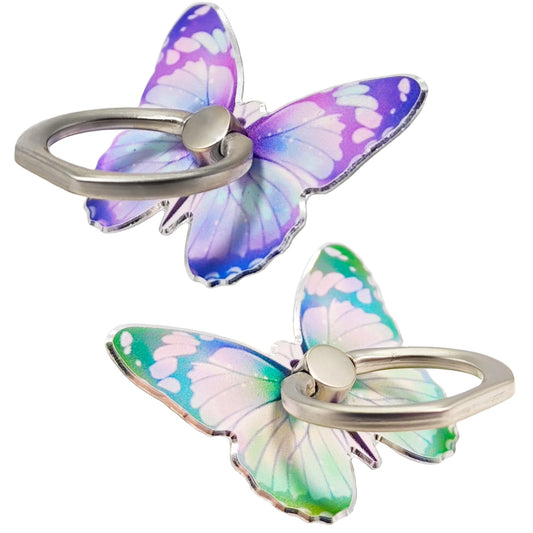 Soportes de Anillo para Teléfono Celular Diseño de Mariposa Morado Verde con Soporte Giratorio 360 Grados