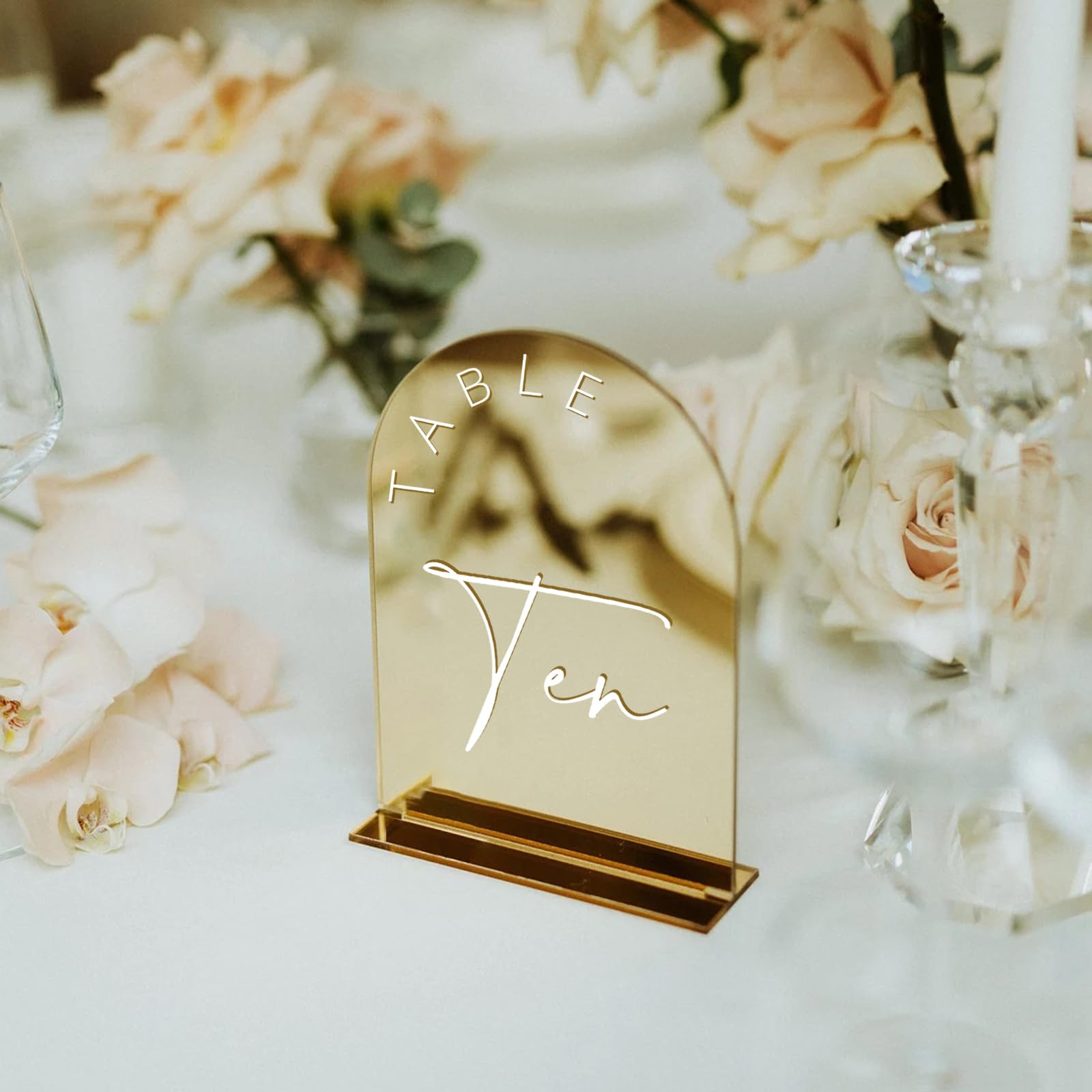 Números de Mesa Arqueados de Espejo Dorado para Boda con Soporte 1-15
