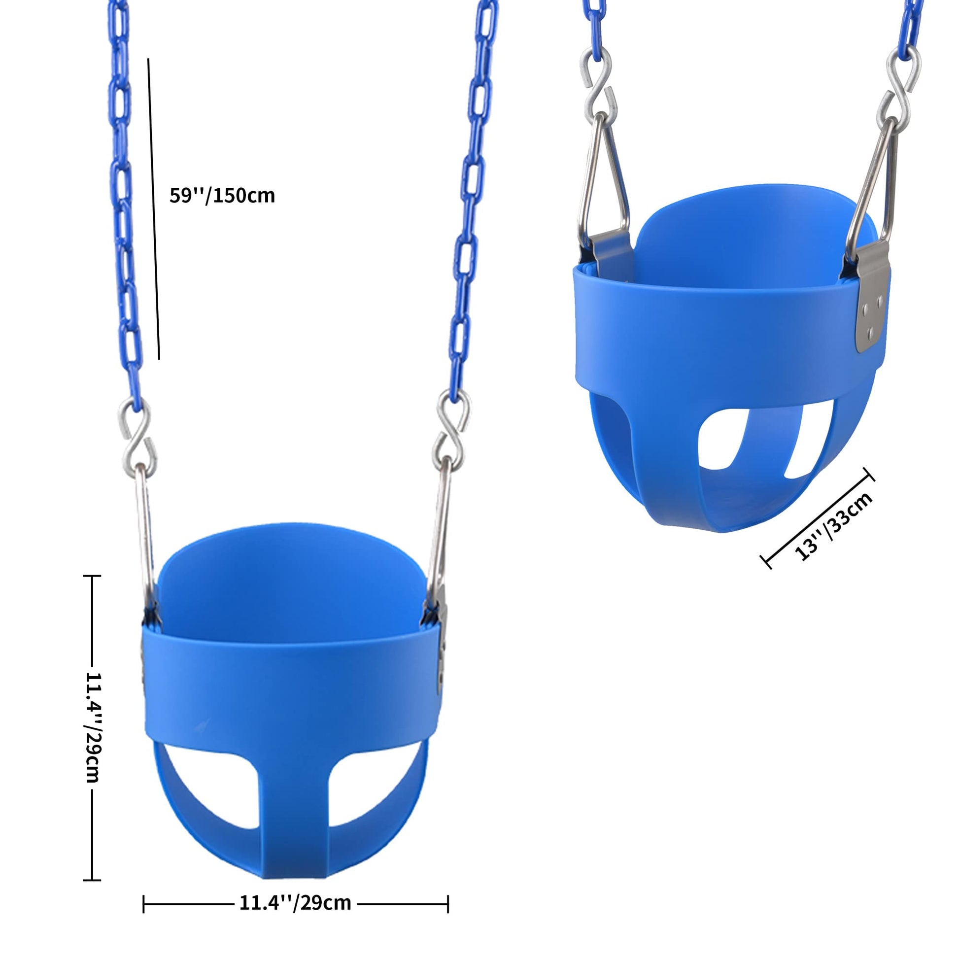 KINSPORY Asiento de Columpio, 150cm Columpio para bebé con Cadenas de Hierro Resistentes recubiertas, Juego de Columpio al Aire Libre con Respaldo Alto y Correas para árboles - Azul