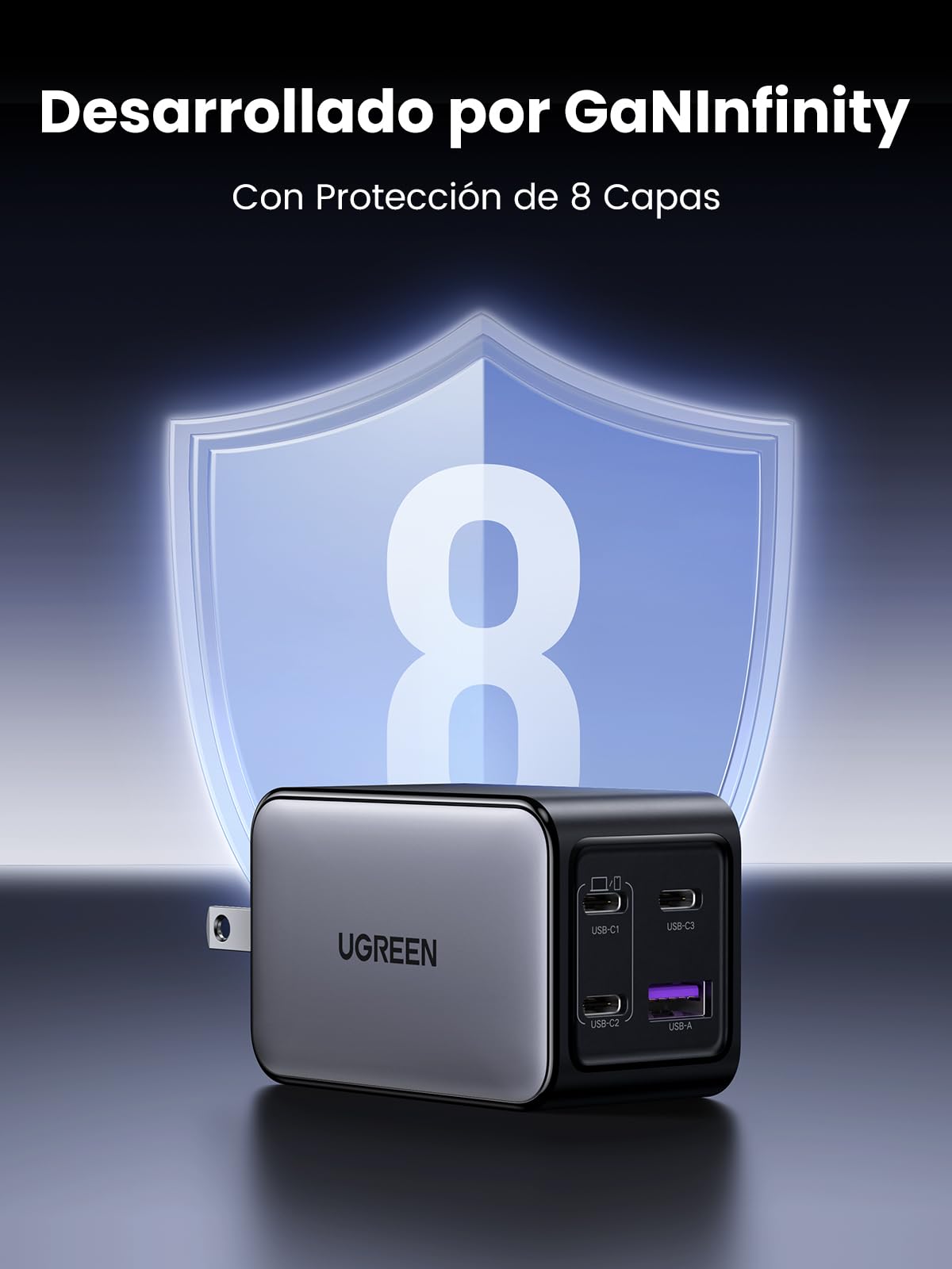 Cargador UGREEN Nexode X5 65W Negro con 4 Puertos USB C y A para Carga Rápida