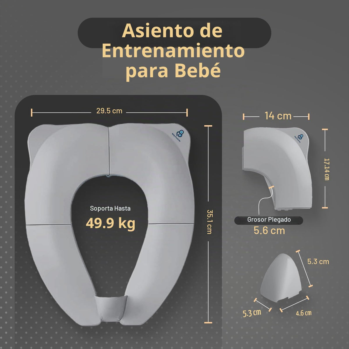 Baby Proof Me Essentials - Asiento de Inodoro para Niños con Protector Contra Salpicaduras, Plegable y Portátil con Bolsa, Asiento de Entrenamiento Antideslizante para Orinal de Viaje (Gris)