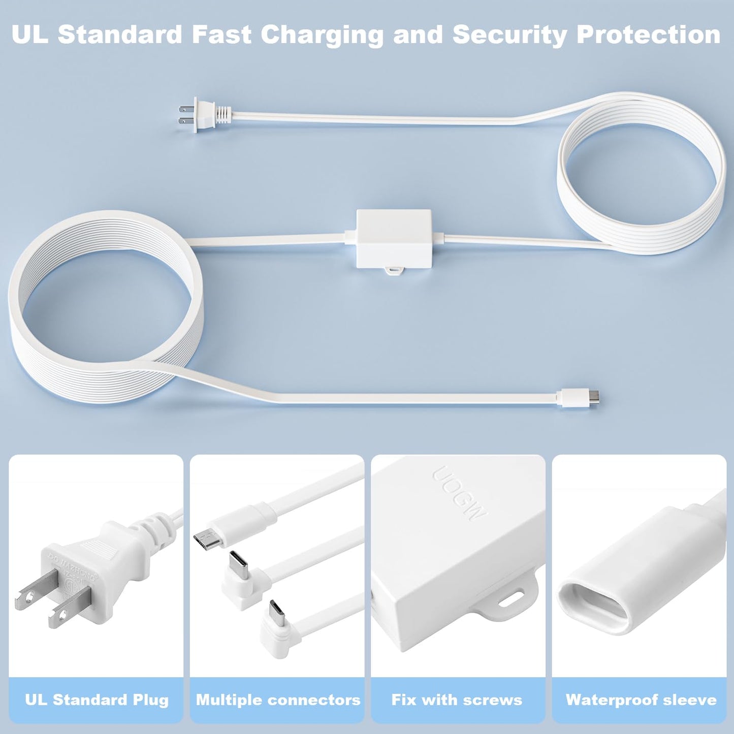 Uogw - Adaptador de corriente para exteriores compatible con Wyze Cam V4/V3/V3 Pro/OG, Wyze Cam Pan V3/V2, cable de extensión micro USB de 90°, reemplaza el enchufe WYZE, cable de alimentación plano