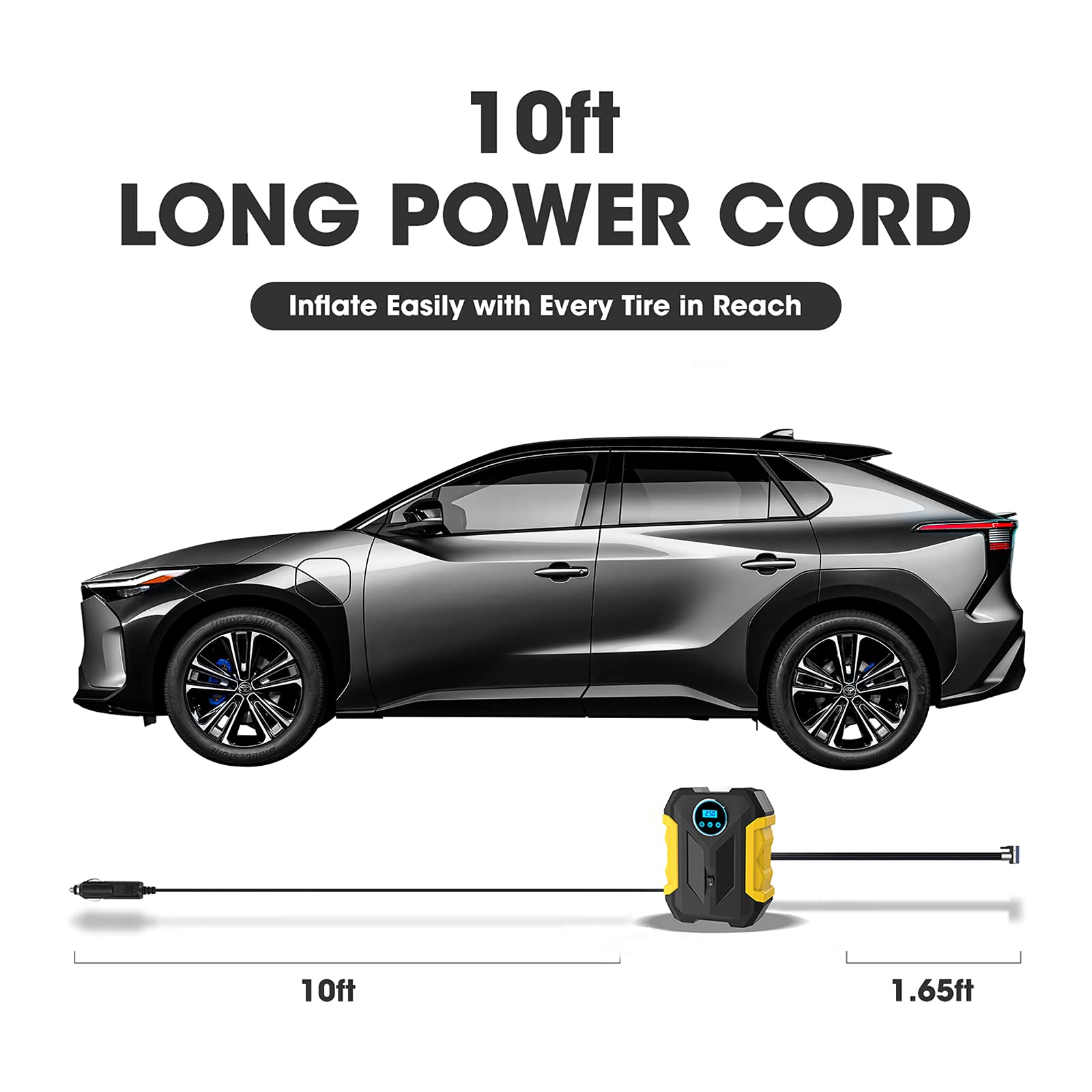 Compresor de aire digital para bomba automática de coche, inflador de neumáticos portátil con luz LED DC 12 V