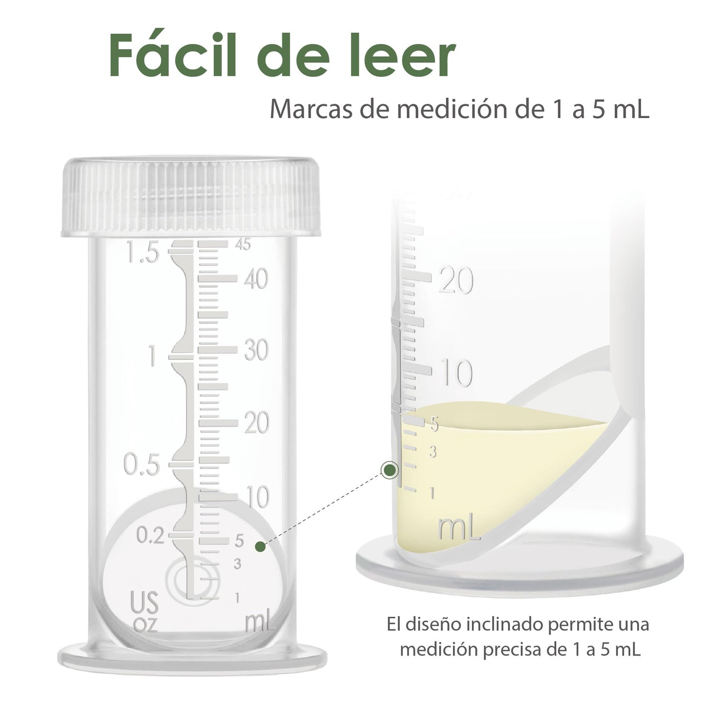 Recipiente Maymom de 1.5 oz diseñado para el almacenamiento de calostro y leche; tapas a prueba de fugas, para almacenamiento de leche materna en congelador o refrigerador, fabricado sin BPA; 4 piezas por paquete.