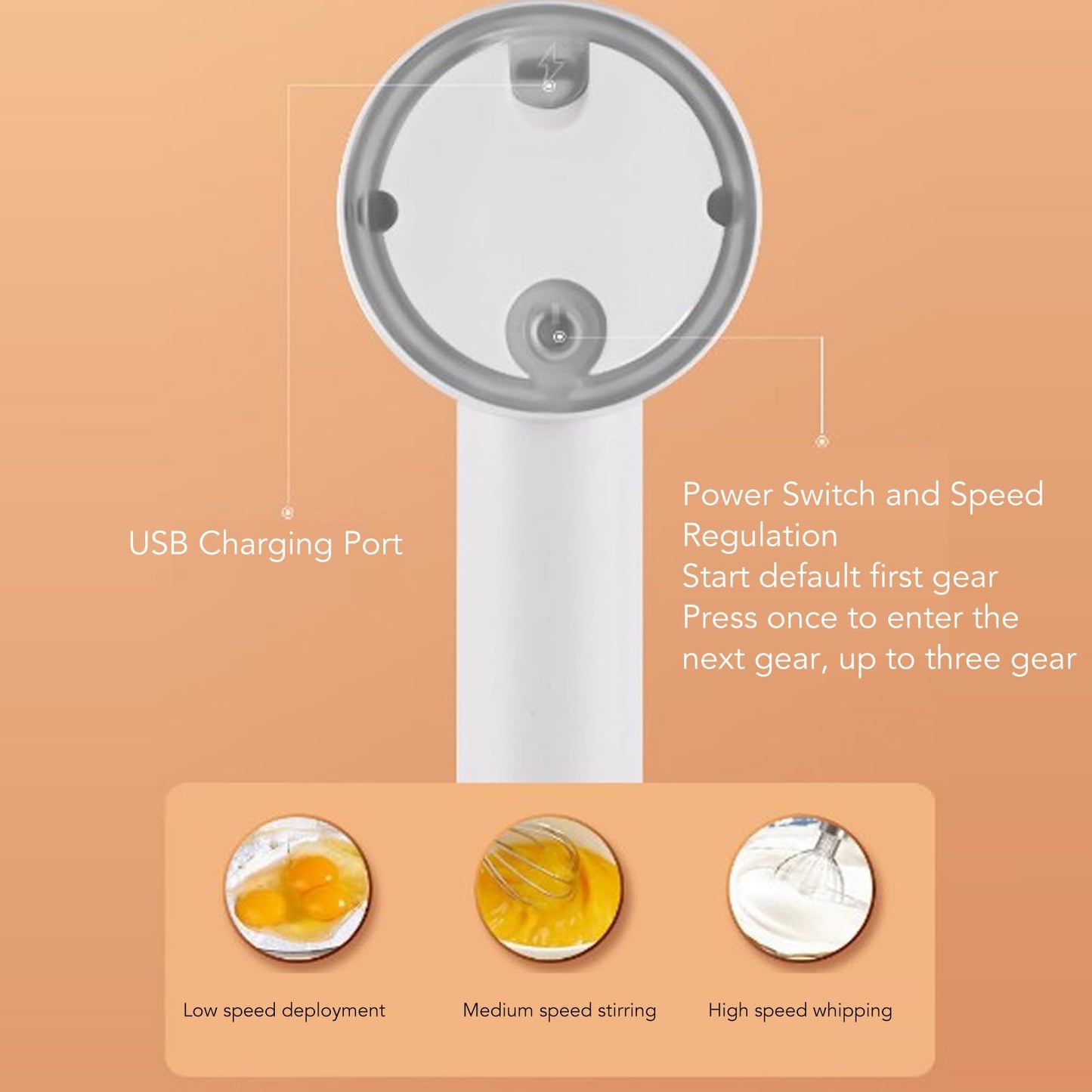 Batidora de Mano Eléctrica de 3 Velocidades, Batidora Portátil para Hacer Espuma de Leche, Batidoras, Batidora Eléctrica de Mano con Picadora para el Hogar