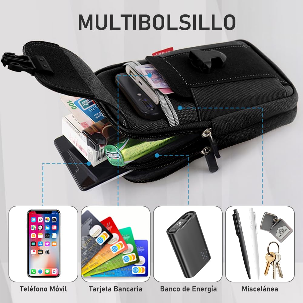 Funda para Cinturón de Celular, Bloquee el Bolso Portátil del Teléfono de los Hombres de la Cremallera, Funda Táctica Multiusos Teléfono para Trabajo, Senderismo, Camping, Barbacoa, Rescate (Negro)