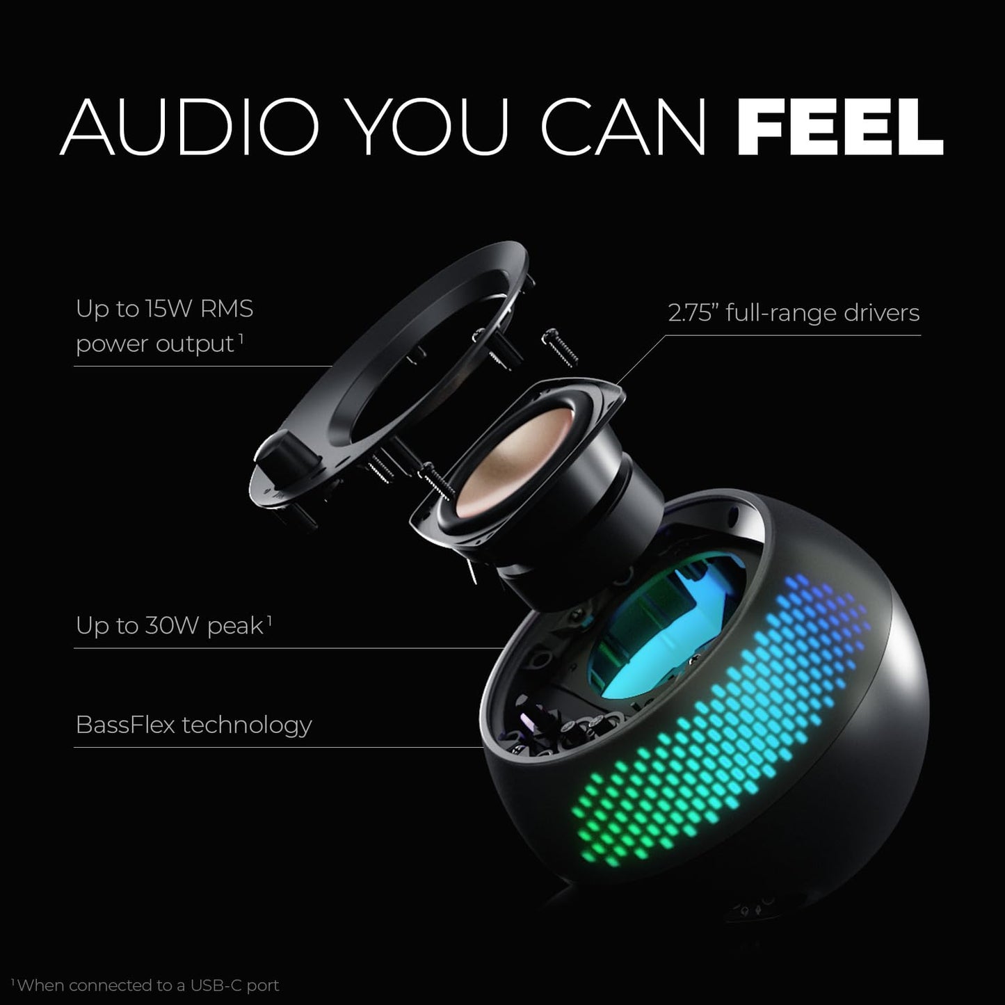 Creative Pebble X 2.0 USB-C - Altavoces para computadora con iluminación RGB personalizable, Bluetooth 5.3, audio USB, alimentación RMS de hasta 15 W para PC y Mac