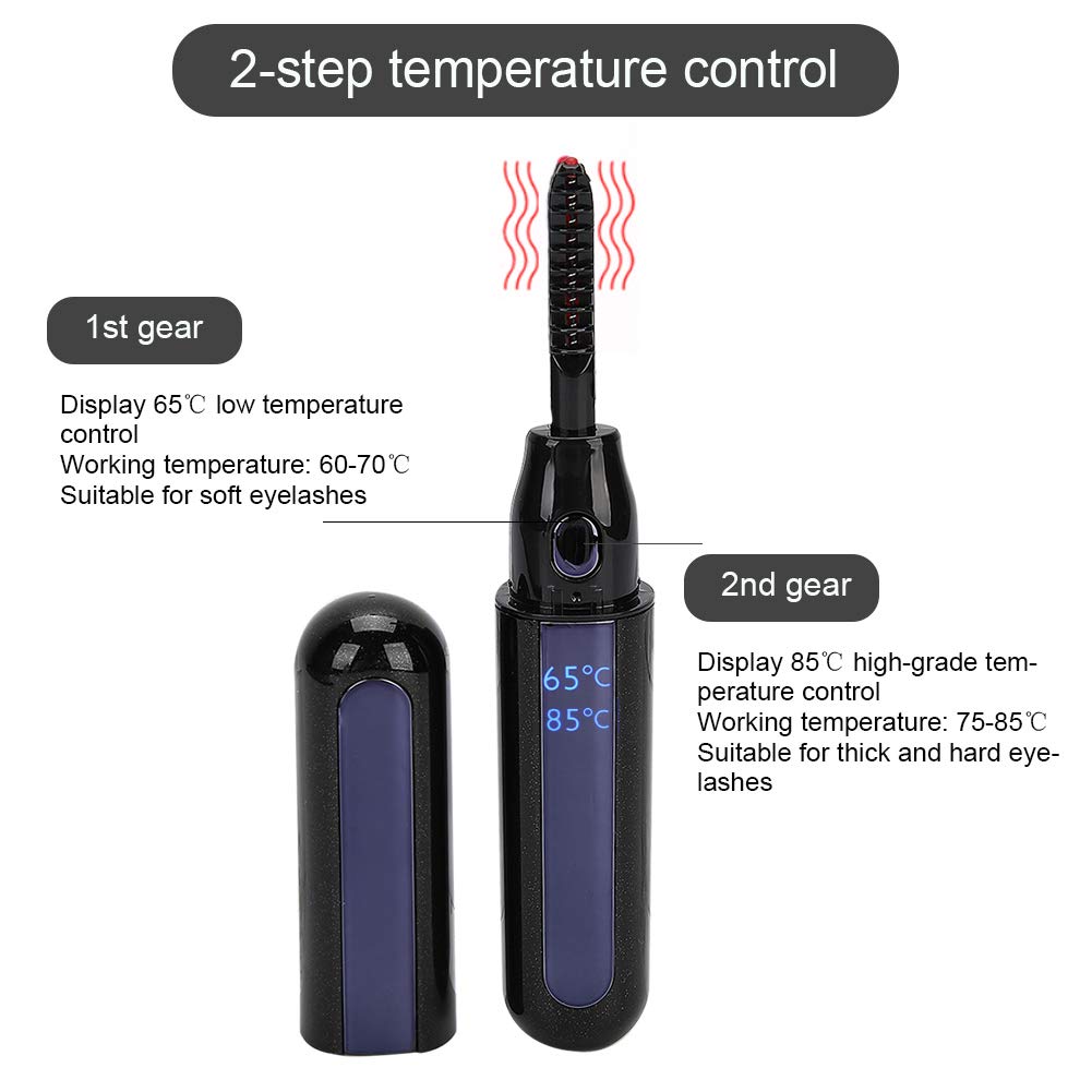 Rizador De Pestañas Electrico Rizador Pestañas Calentado, Rizador De Pestañas Eléctrico Portátil, Clip De Rizo Pestañas Recargable Usb Con Pantalla Led, Herramientas De Rizador De Pestañas(Negro)