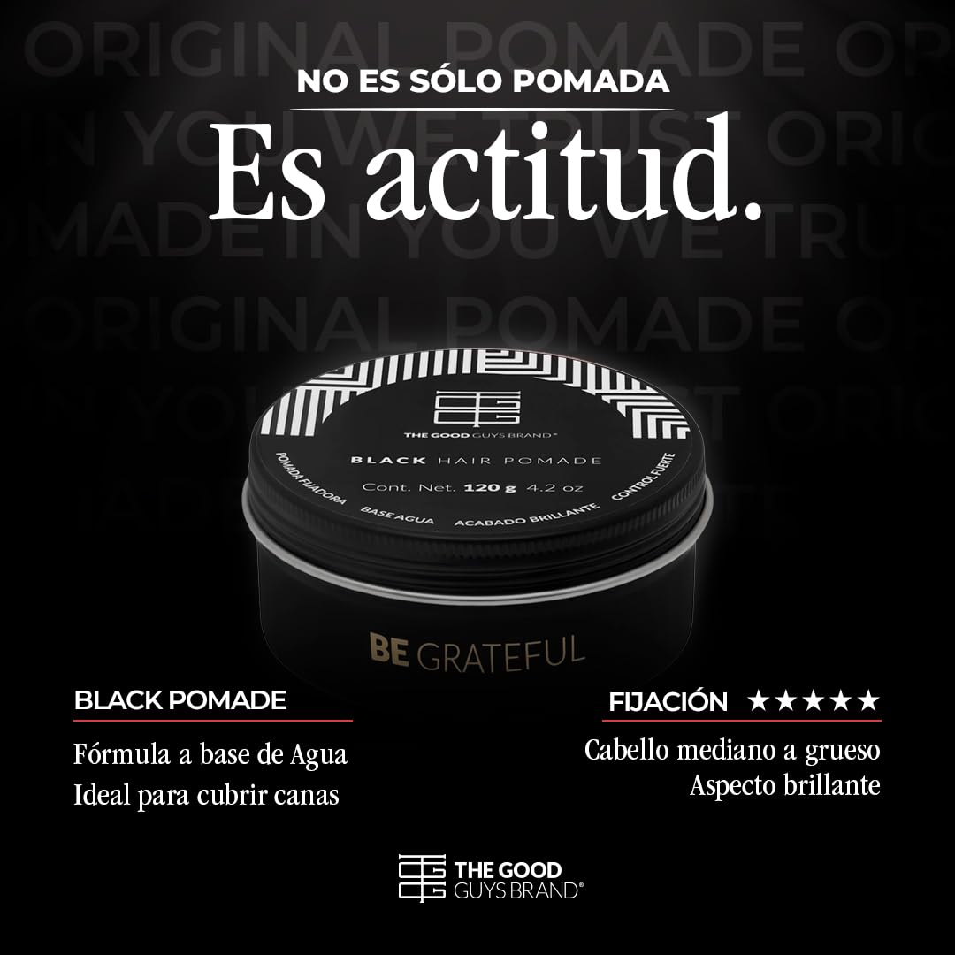 Cera para Cabello Hombre 120gr - Black Pomade | Cera con Color para Cubrir Canas | Fijación Fuerte y Brillo | Aroma Madera | Fácil de Aplicar | THE GOOD GUYS BRAND