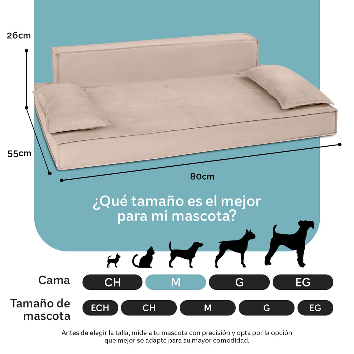 Sofá Cama Ortopédica ESQUIMAL Champagne con Funda Lavable para Perros y Mascotas Mediano