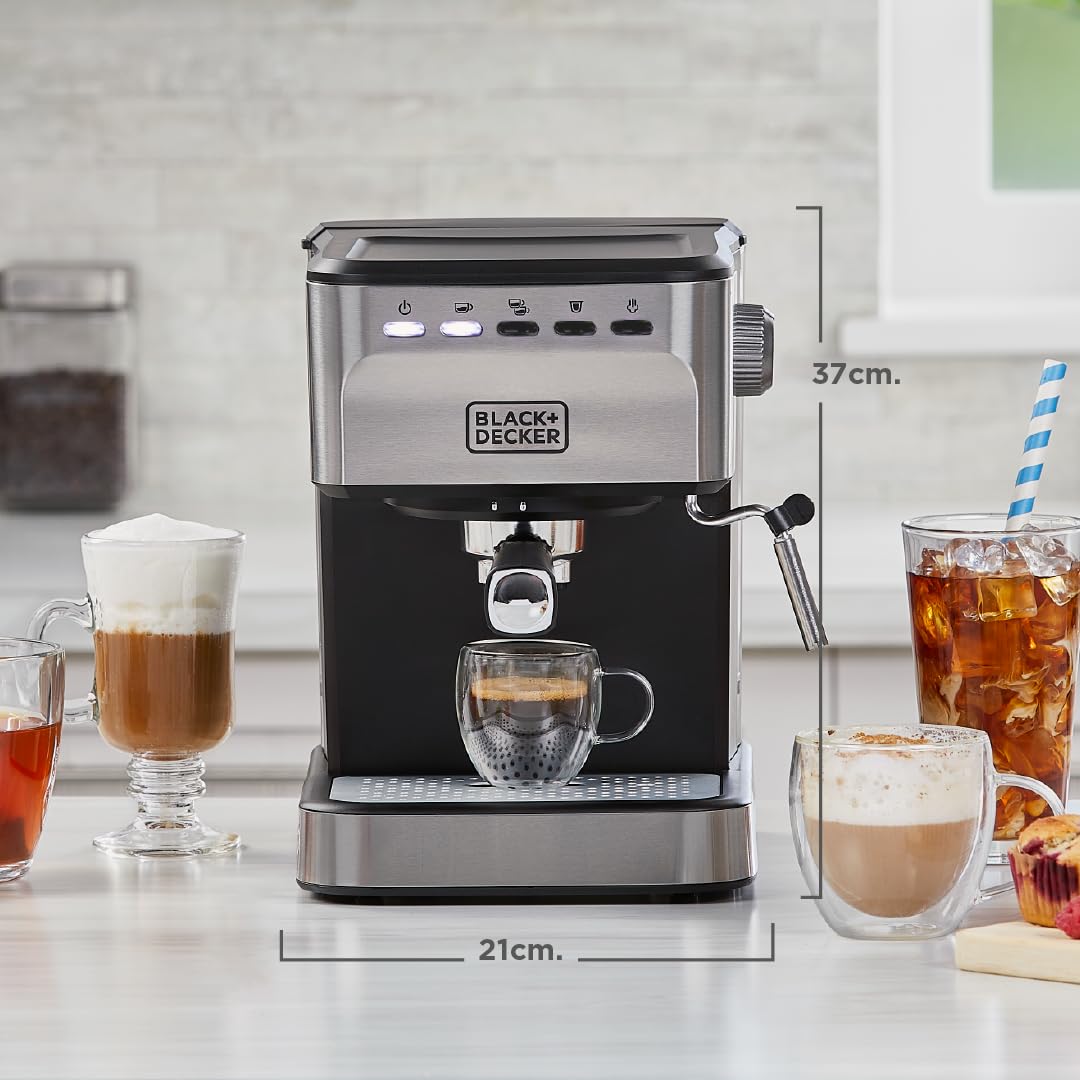 BLACK+DECKER Máquina de Espresso Semi Automática, 20 Bares, Compatible Cápsulas Nespresso y Café Molido, EM0312-0SDLA