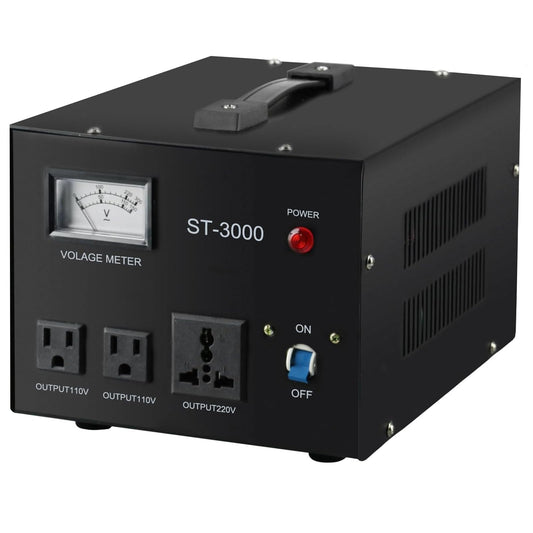 Regulador Convertidor de Voltaje YaeCCC ST-3000 110V/220V con Protección contra Disyuntores y Medidor de Voltaje
