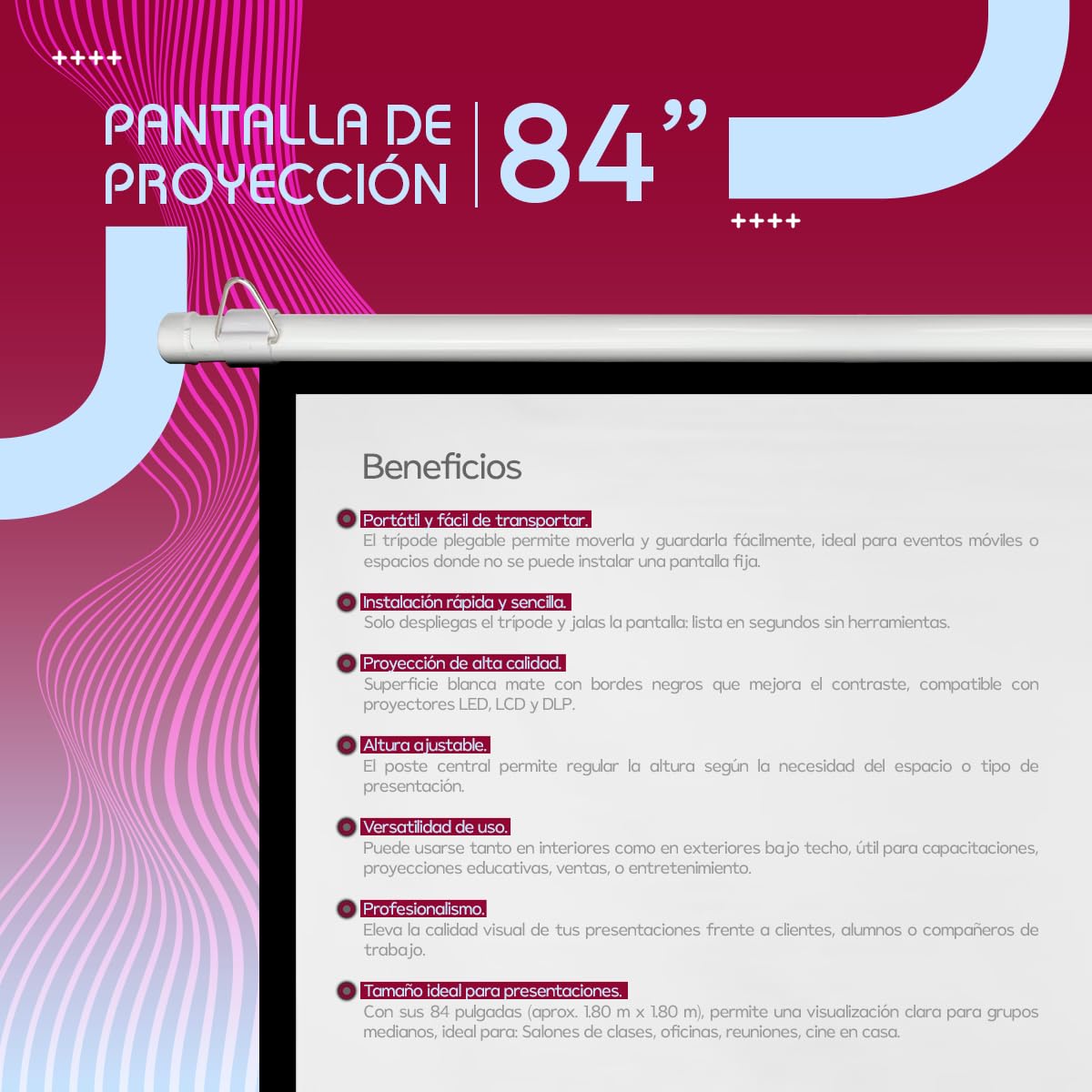 SEAFON Pantalla De Proyección 84 Pulgadas, 4:3 con Trípode