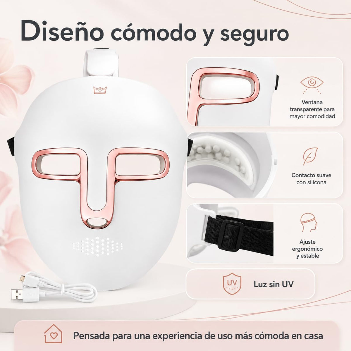 QKIIINQ Máscara facial led terapia de luz, Máscara facial led de 7 colores, Terapia de luz, Eliminación de Acné, Para uso doméstico y en salones de belleza
