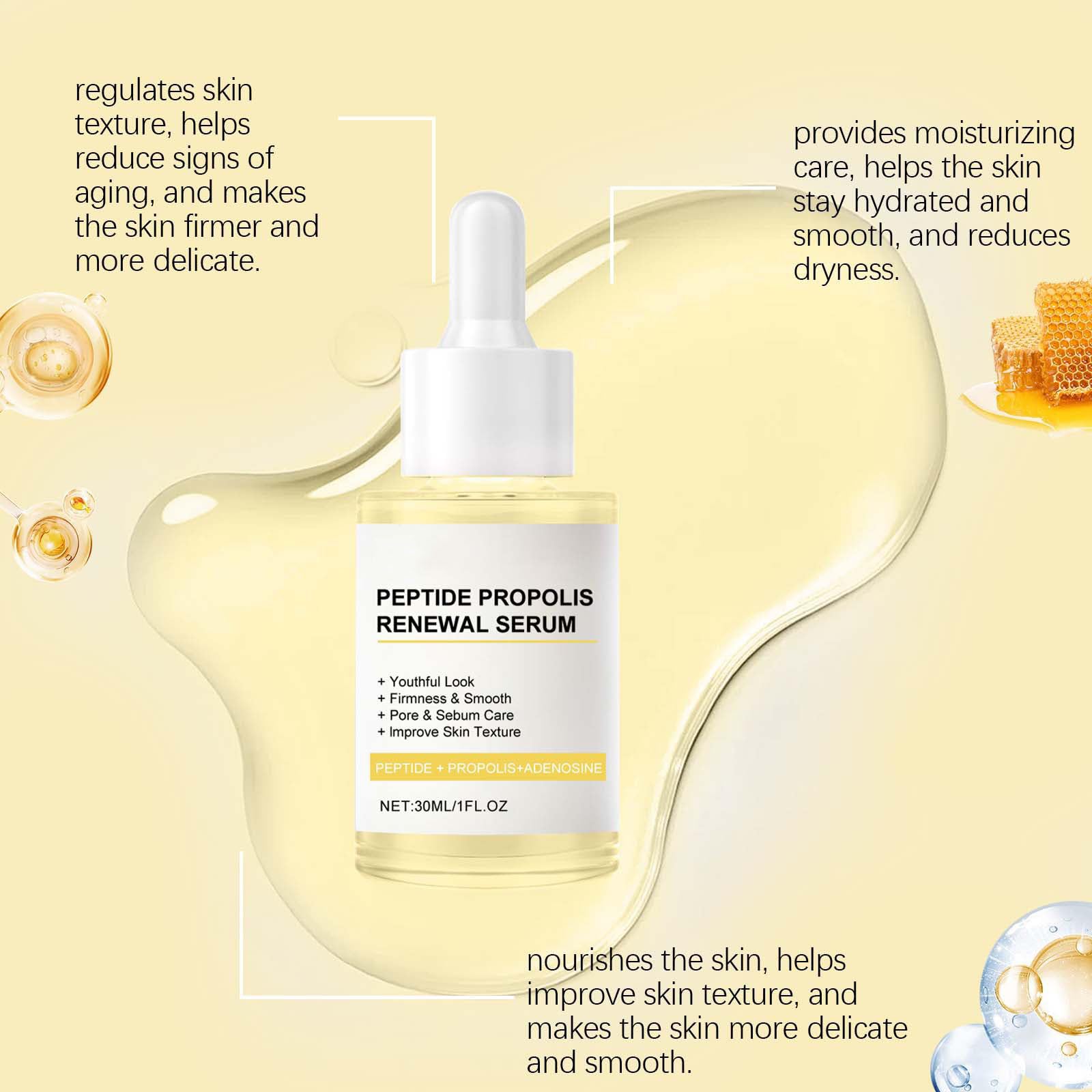 Peptide Propolis Serum,Peptide Propolis Serum Wrinkles Fine Lines Aging Skin, Anti-Aging Face Serum with Peptide Threads to Minimize Wrinkles and Improve Firmness (2PCS)