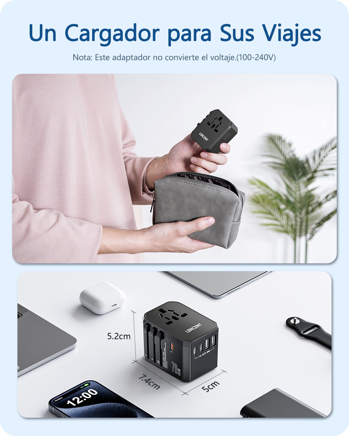 Adaptador Universal de Viaje LENCENT 70W Internacional