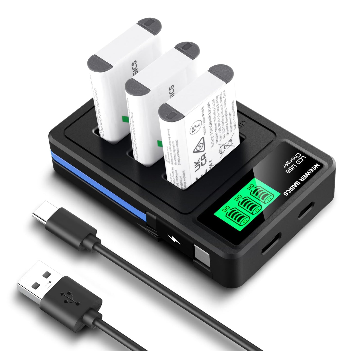 Paquete de Baterías Repuesto Neewer, Blanco, con Cargador Triple USB Compatible con Sony ZV1, ZV-1 II, Cybershot RX100
