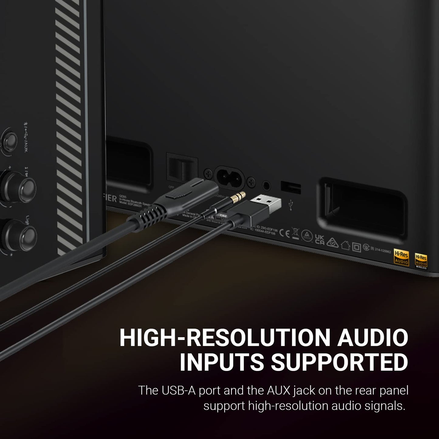 Edifier QD35 - Altavoz Bluetooth de Mesa, Audio de Alta resolución y Audio de Alta resolución inalámbrico Certificado para computadora, Carga ultrarrápida GAN de 35 W, Efectos de luz espléndidos