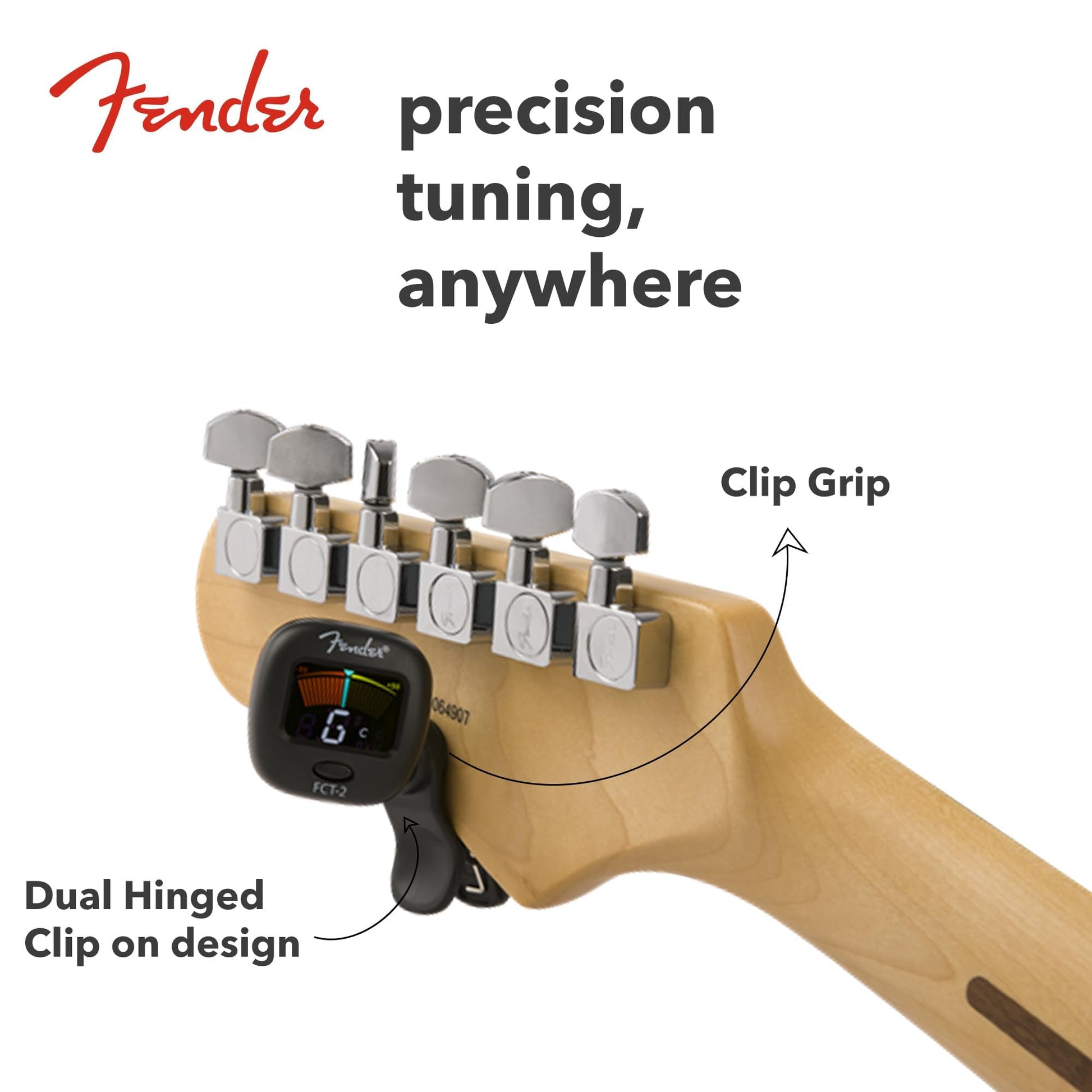 Fender FT-2 Pro Clip On Sintonizador con visualización en color para Guitarra Acústica, Guitarra eléctrica, ukelele, mandolina, violín,, Viola, Cello, mandola, de graves y Banjo