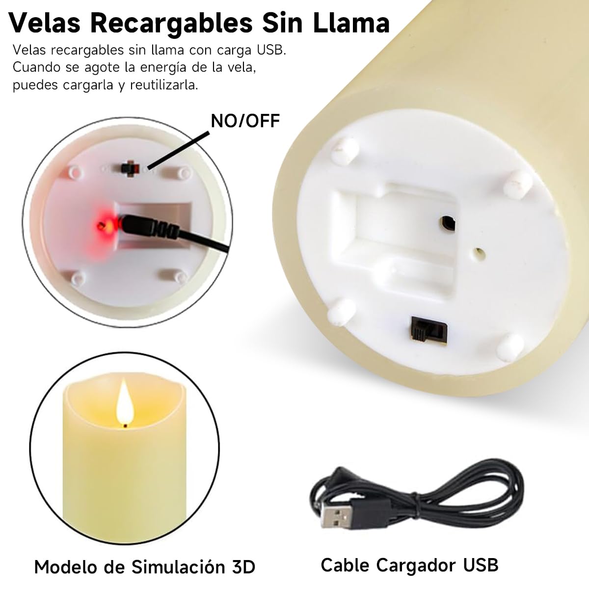 Autbye Veladora Electrica Sin Llama, Vela Artificial con Batería Recargable y Control Remoto, Velas Led Grandes de Cera Real, Velas Electricas Parpadeantes, para Hogar Festivales Decoración