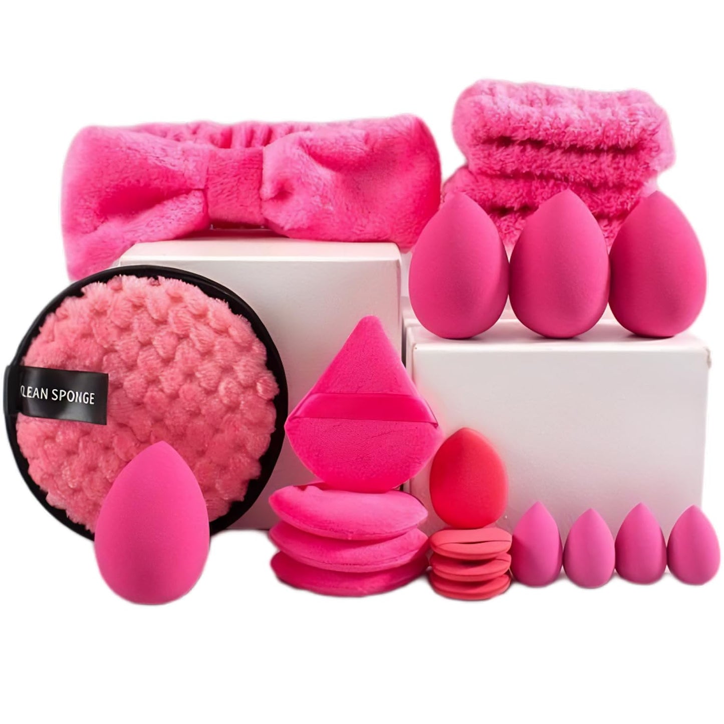 musejoy Set de diadema y pulsera para spa, limpiador facial, esponjas de maquillaje, borlas para polvos faciales, borlas de maquillaje triangulares suaves, regalos para mujeres y adolescentes, artícul