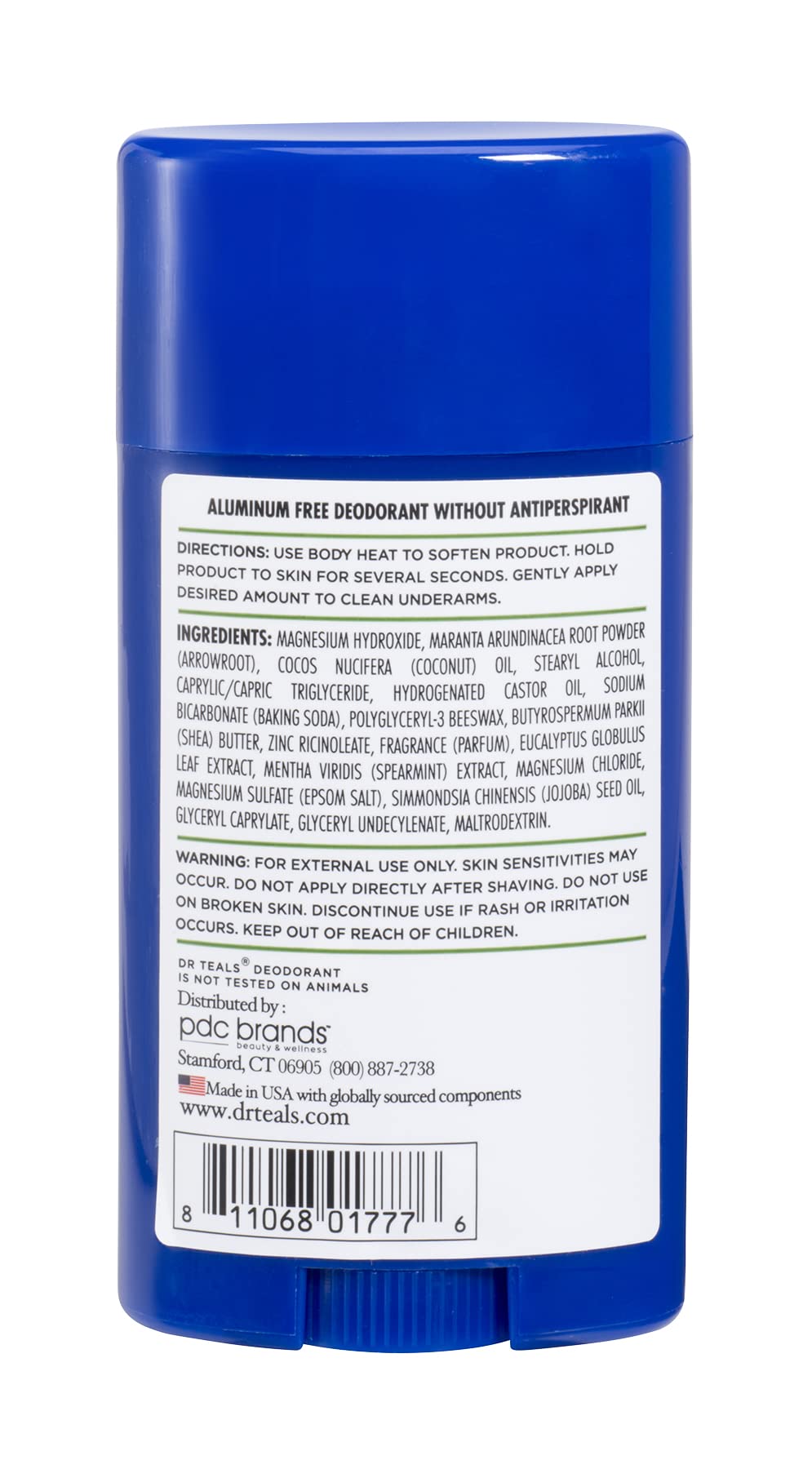 Dr Teal's Desodorante Libre de Aluminio, Aceite Escenciale de Eucalipto, 2.65 oz