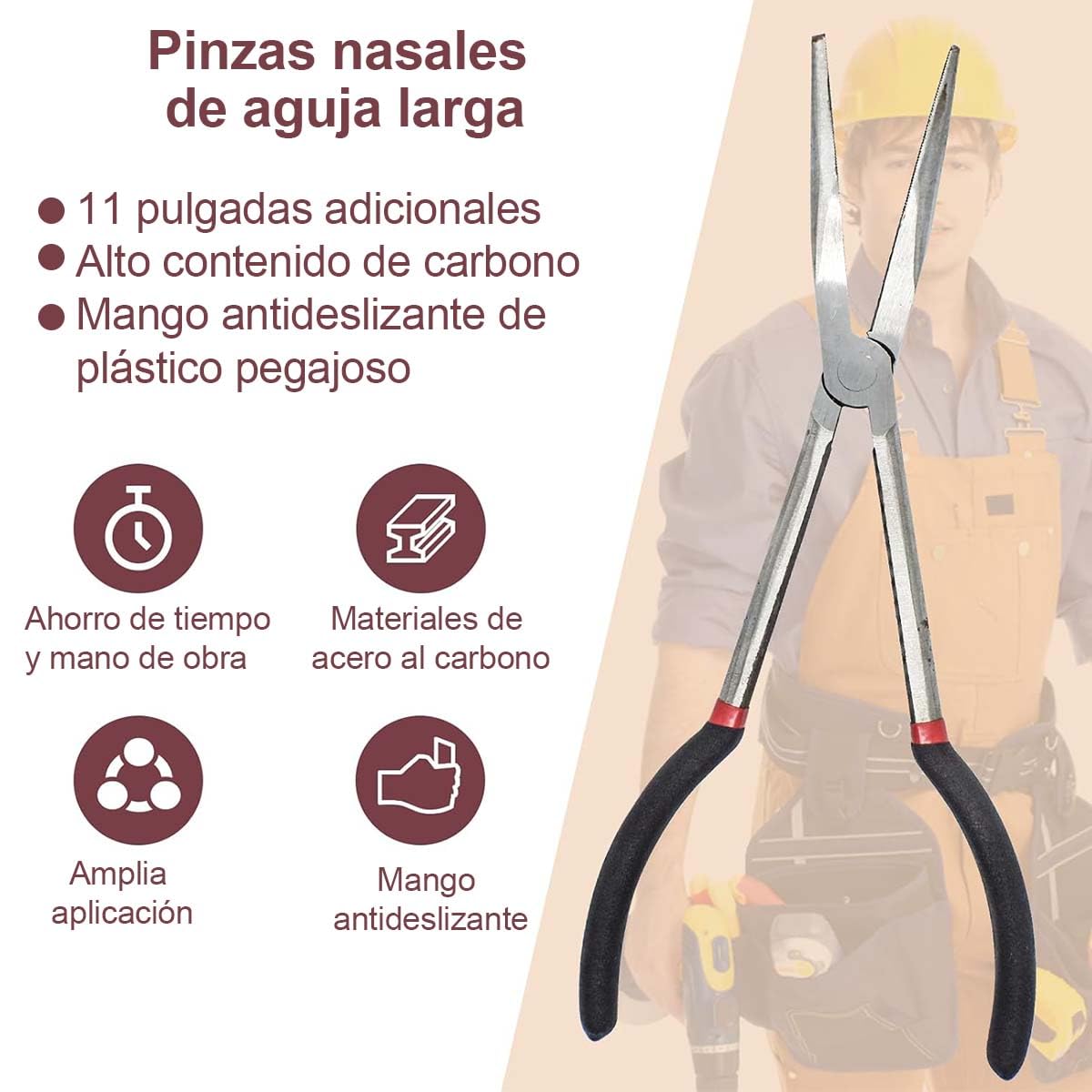 Juego de Alicates de Largo Alcance 3 Alicates Set, ángulo 90 Grados y 45 grados y Nariz de Aguja Recta para Herramientas para Carrocería, Mecánico Construcción