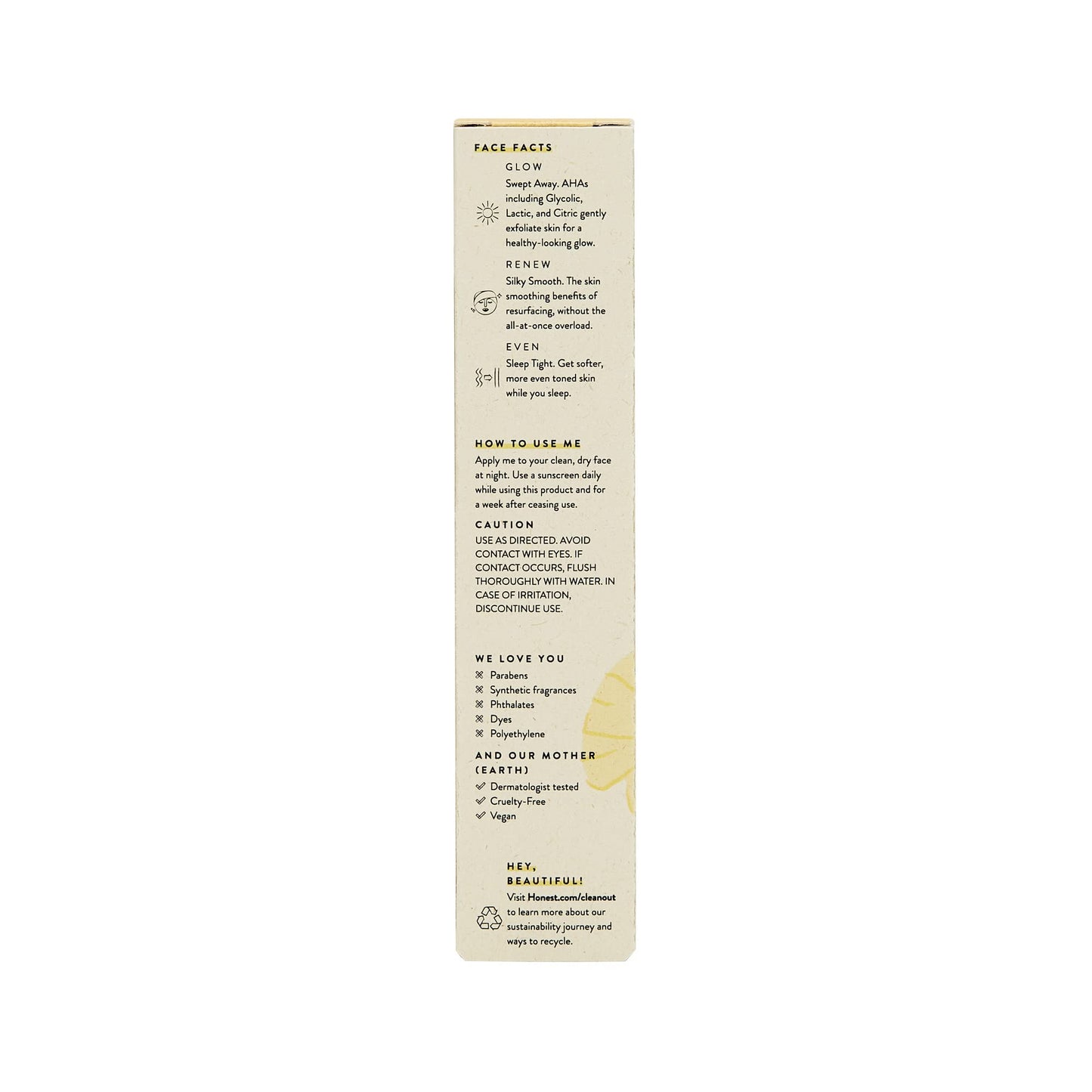 Sérum Resurfacing Honest Beauty Con AHAs e Ácido Hialurónico Vegano Dermatológicamente Probado