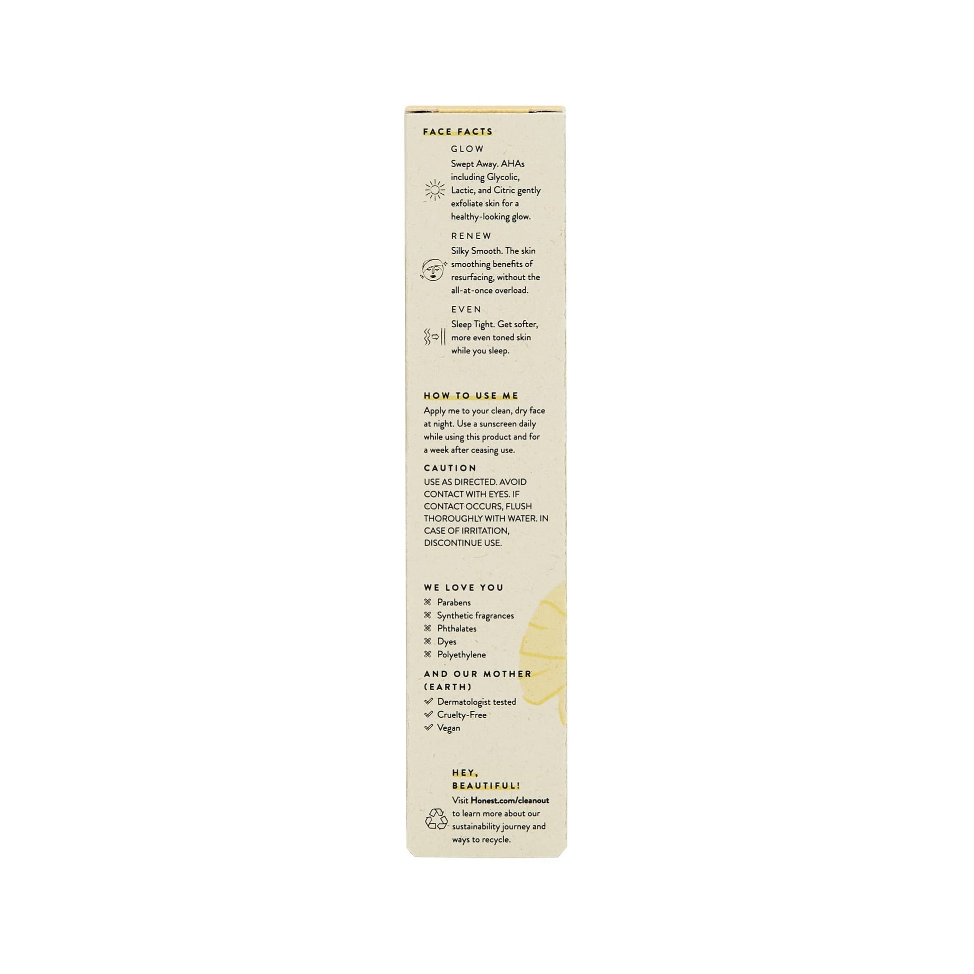 Sérum Resurfacing Honest Beauty Con AHAs e Ácido Hialurónico Vegano Dermatológicamente Probado