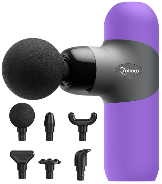 Mini Massage Gun,Percussion Deep Tissues Muscle Massager, Silicone Material Removable and Washable, Suitable for People with Hyperhidrosis, with 6 Massage Heads 4 Speeds, best gift for her/him-Purple