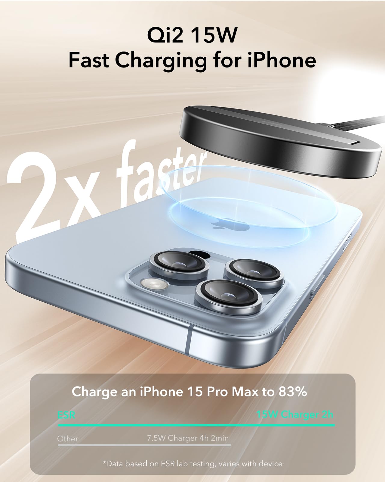 Cargador Inalámbrico ESR Magsafe con Soporte Qi2 15 W para iPhone y AirPods, Almohadilla de Carga Magnética Fuerte con Cable