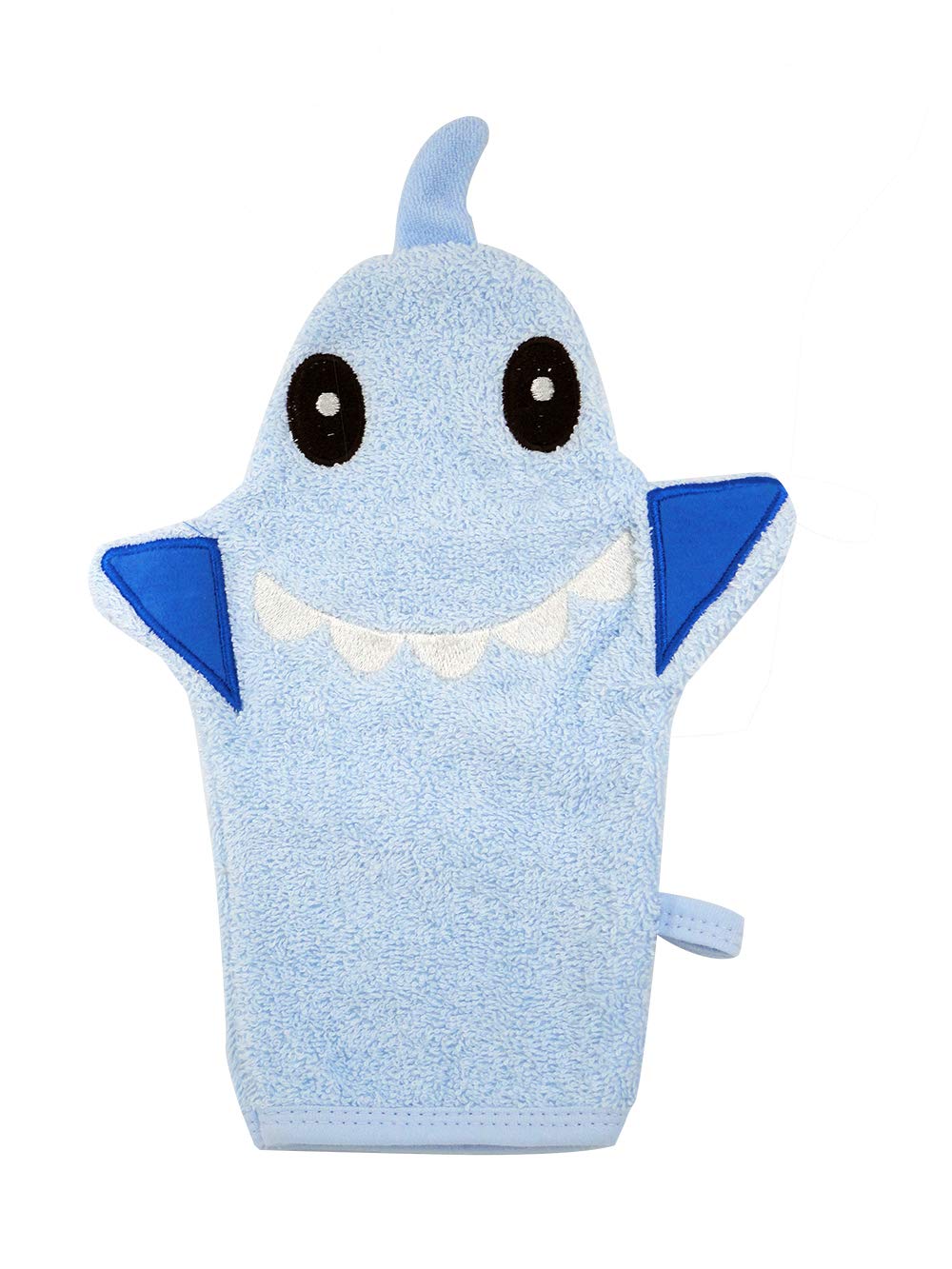 JN & LULU Baby Organics - Manopla de baño para niños pequeños, algodón y esponja de baño suave (oveja) (tiburón)