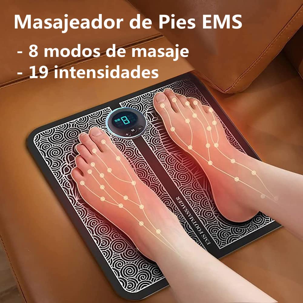 Masajeador de Pies EMS Eléctrico Portátil Plegable con 8 Modos y 19 Intensidades Recargable USB