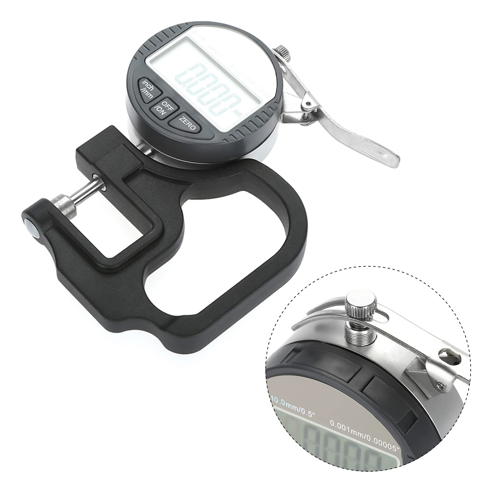 Tgoon Medidor de espesor digital, ABS de aluminio Medidor de espesor preciso para tela de de cuero Película Esponja Alambre