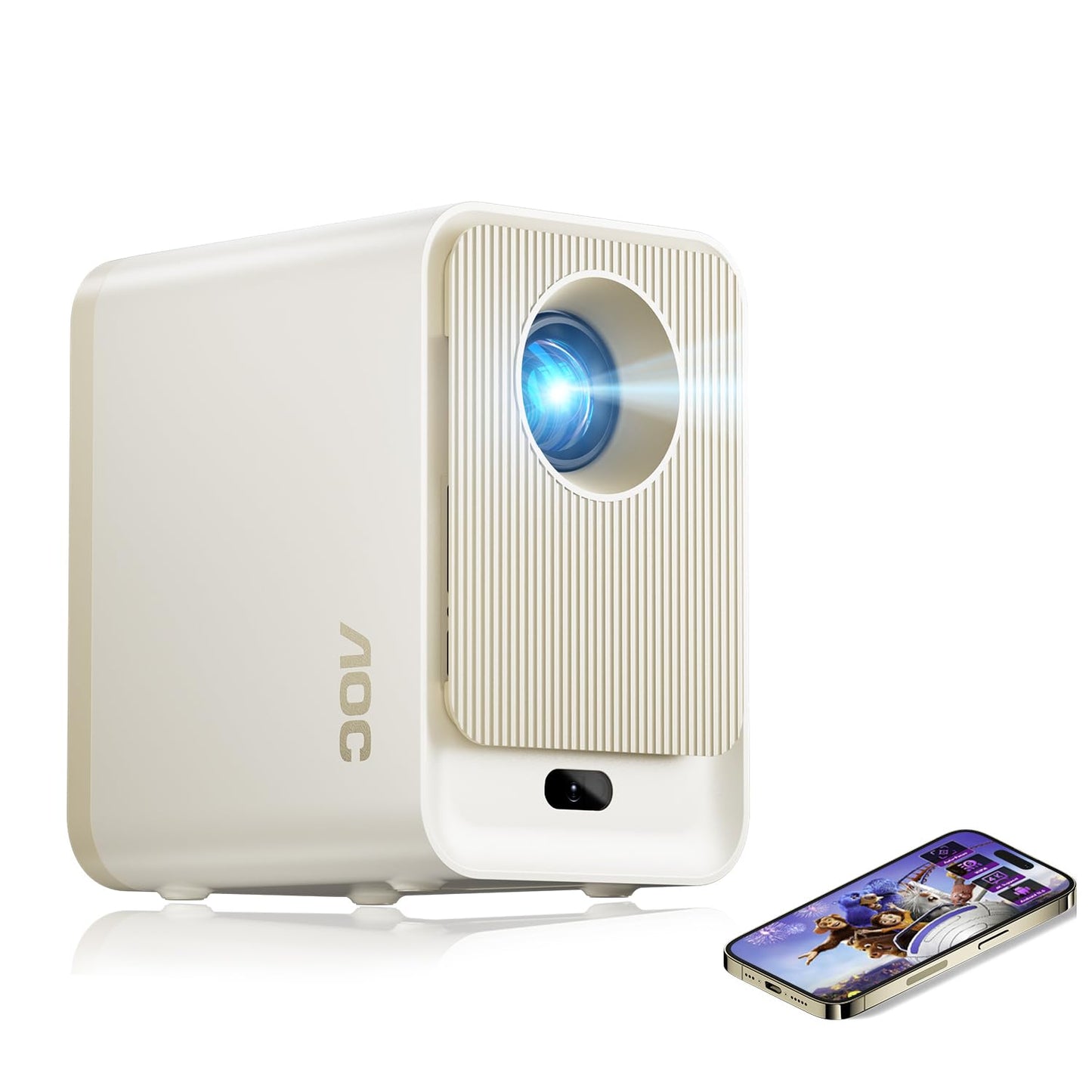 AOC 1080P Proyector Inteligente,300 ANSI & 12000 lúmenes,Enfoque automático y Android 12 Proyectores con Wifi6 y Bluetooth5,proyector portátil teléfono & HDMI,para Uso doméstico y Exterior