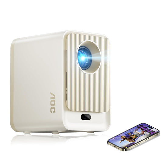 AOC 1080P Proyector Inteligente,300 ANSI & 12000 lúmenes,Enfoque automático y Android 12 Proyectores con Wifi6 y Bluetooth5,proyector portátil teléfono & HDMI,para Uso doméstico y Exterior