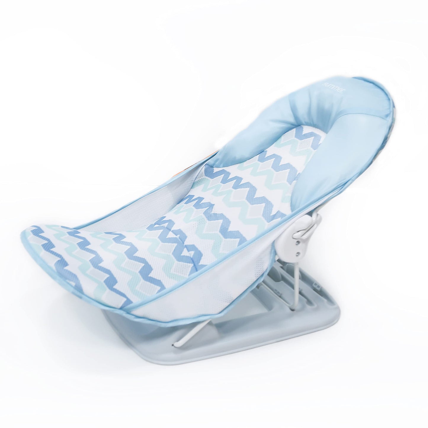 Summer Infant Deluxe - Asiento de baño para bebé, soporte ajustable para fregadero o tina, incluye 3 posiciones reclinables, ondas geográficas