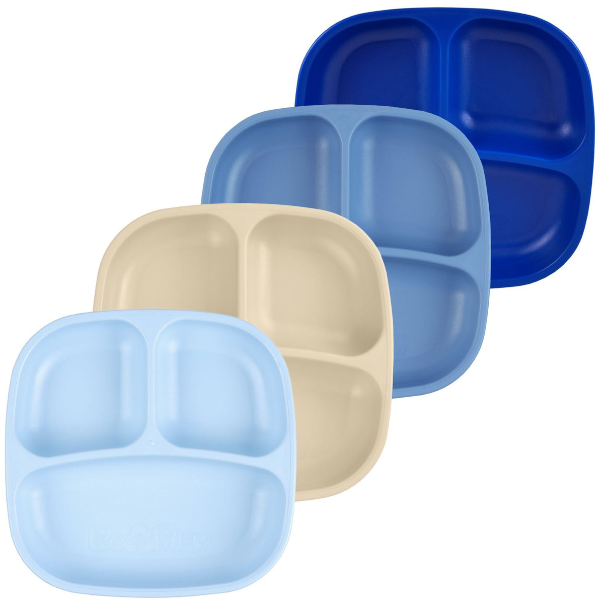 Re-Play - Juego de 4 platos divididos para niños pequeños, de paredes profundas, 3 compartimentos, para comedores exigentes, aptos para lavaplatos y microondas, sin BPA, fabricado en Estados Unidos