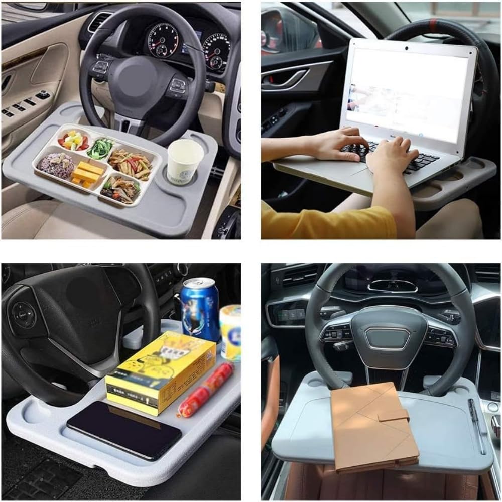 Juzanl Bandeja para Volante de Coche, Multifunciona con Portavasos (Gris)