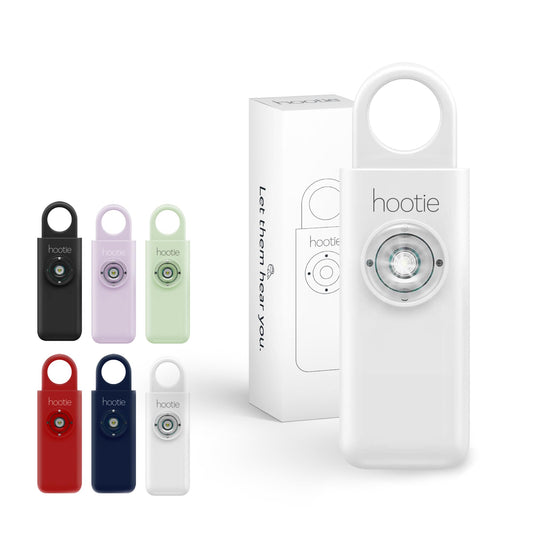 Hootie - Alarma de seguridad personal de 130 dB, llavero alarma, con luz estroboscópica, blanco