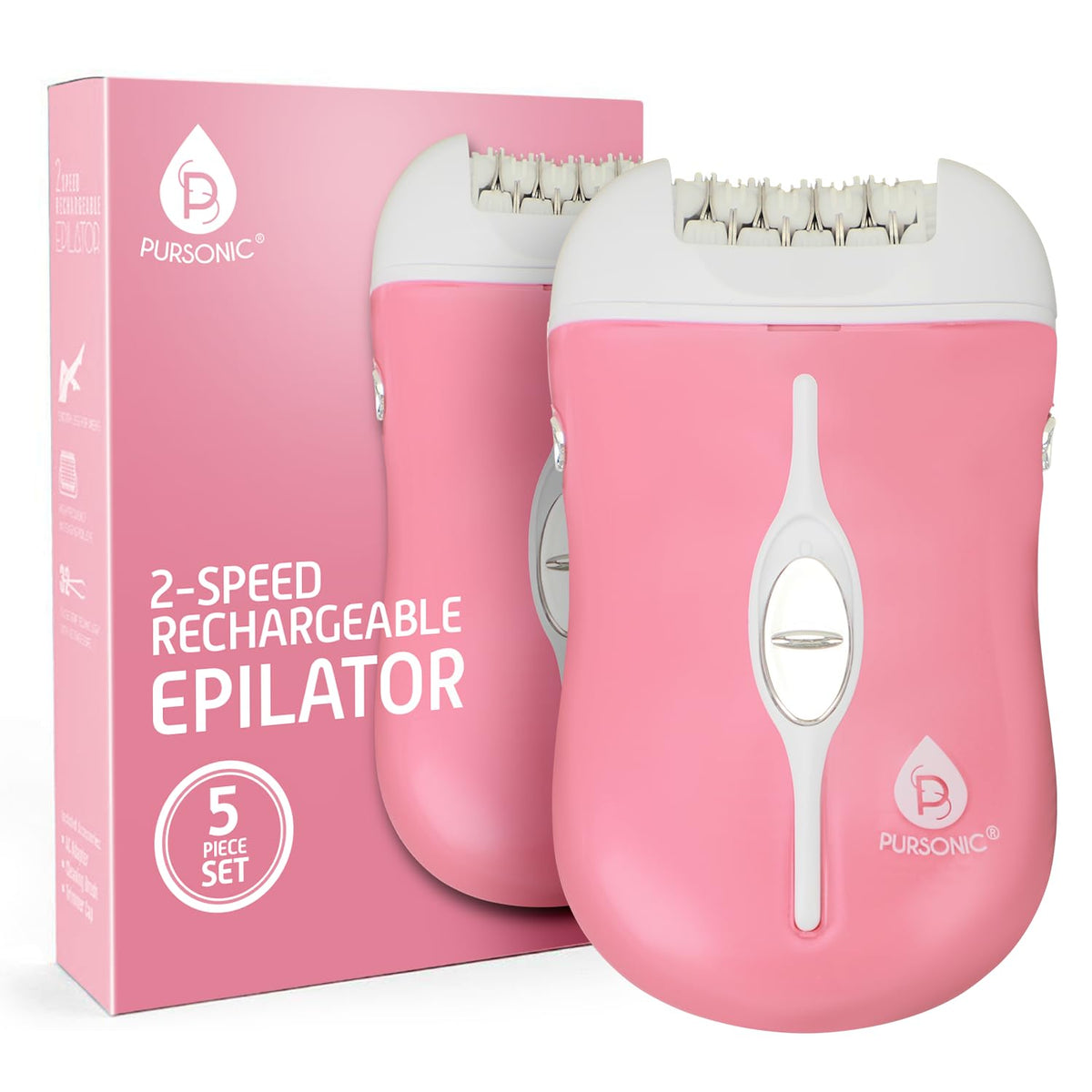 Pursonic Fe120P Two Speed Rechargeable Epilator, Pink, 0.8 Pound